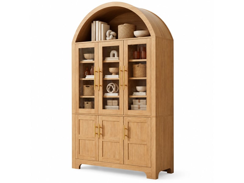 Buffet vitrine,110x40x185 cm,avec rangement,mdf et panneaux de particules,coloris naturel - Conforama A