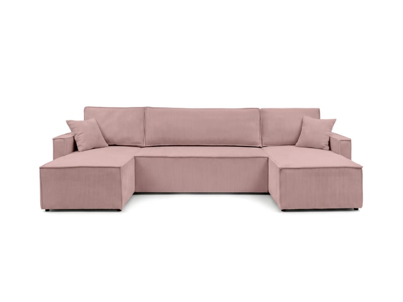  Farah - canapé d'angle panoramique convertible 6 places accoudoirs slim en velours cotelé  - Conforama E