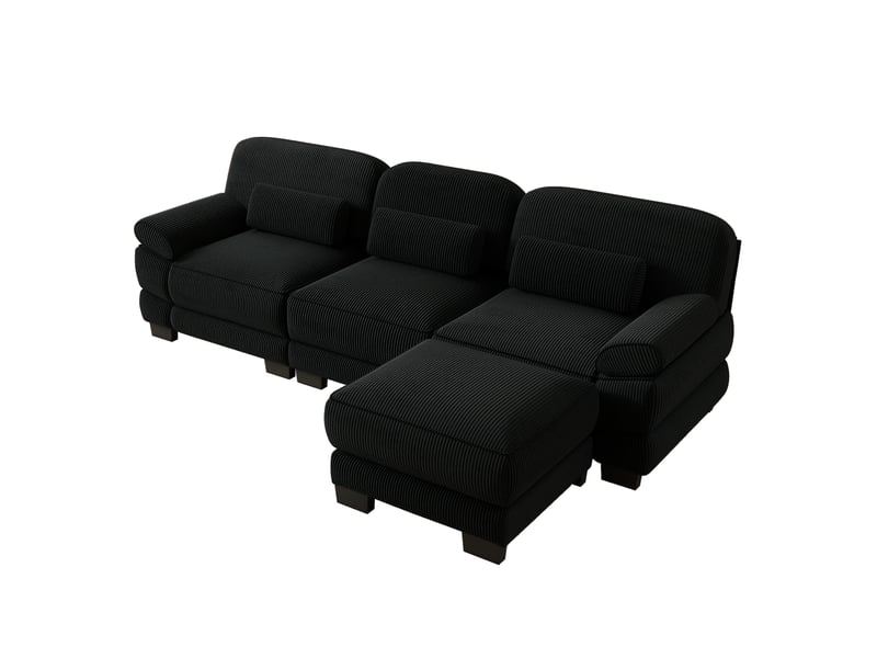  Canapé d'angle modulable - 3 places - forme l - 1 ottoman - coussins lombaires - velours côtelé - mobilier de salon - noir CozyNest - Conforama A