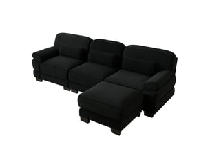 Canapé d'angle modulable - 3 places - forme l - 1 ottoman - coussins lombaires - velours côtelé - mobilier de salon - noir