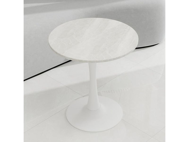  Table basse moderne - blanc - marbre artificiel - style milieu du siècle - adaptée pour 2 à 4 personnes 70x70x72cm - Conforama E