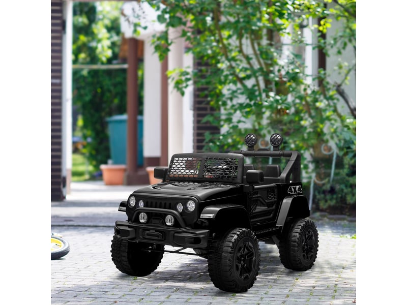  Voiture électrique pour enfants 12v avec télécommande, suspension à 4 roues, phares et klaxon, mp3, vitesse 3-5 kmh, pour 3-6 ans - noir  - Conforama C