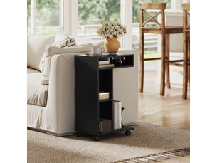 Table basse c avec 3 niches, 4 roulettes et freins, pour salon et chambre, en bois, noir, 40 × 30 × 69 cm