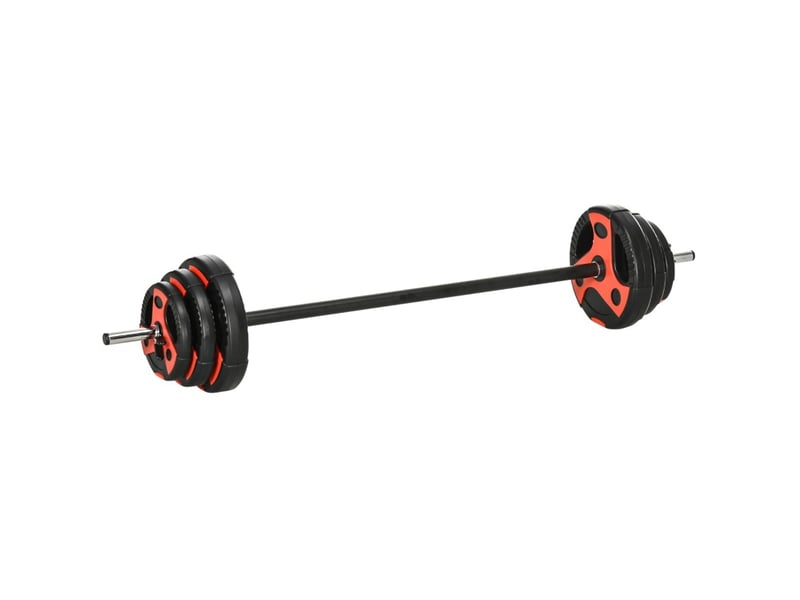  Ensemble barre de musculation 20 kg 140x27x27 cm antidérapante métal rouge et noir  - Conforama A