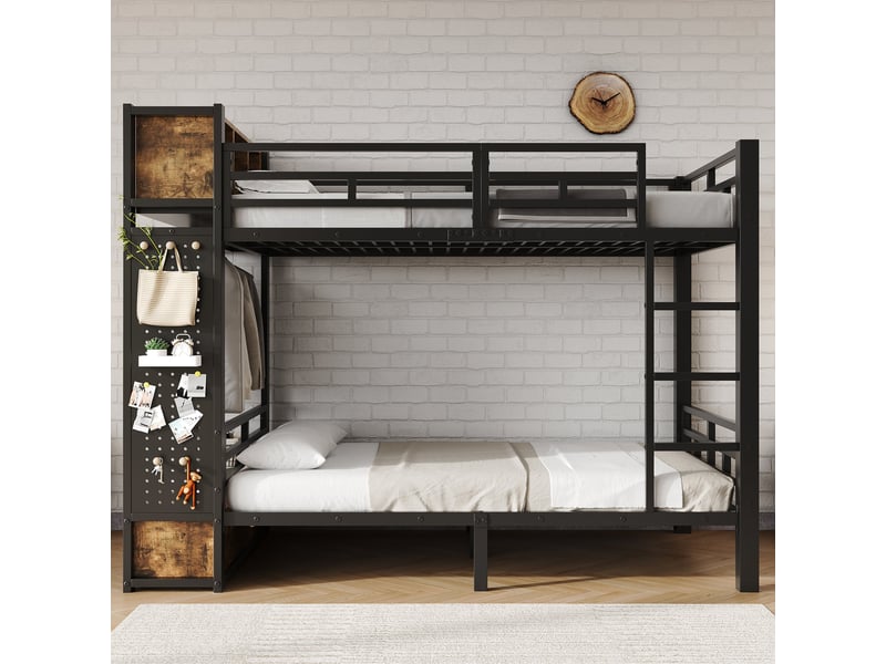 Lit superposé 2 × 120 × 200 cm avec penderie, tiroir et rangements, noirnoyer foncé IKSETERA TRADING LTD - Conforama D