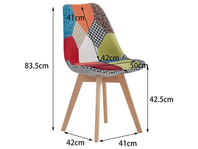  Lot de 6 chaise de salle à manger en lin - avec pieds en hêtre massif, design rétro patchwork multicolore rembourrées(rouge)  - Conforama E