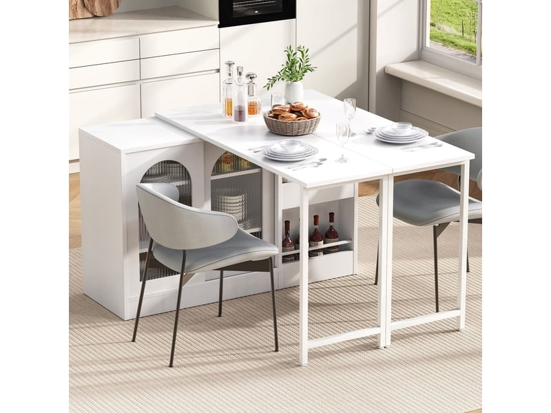  Table de cuisine de bar moderne table extensible pivotante à 360° rangement porte en verre  - Conforama A