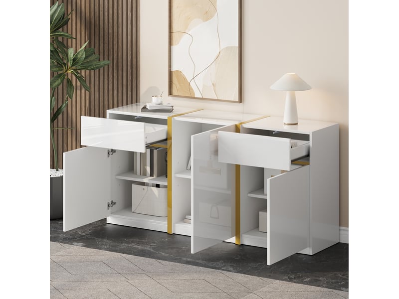  Buffet de rangement 160x40x78 cm, armoire de rangement, meuble de salon, 3 portes et 2 tiroirs, mdf et aggloméré, blanc  - Conforama B