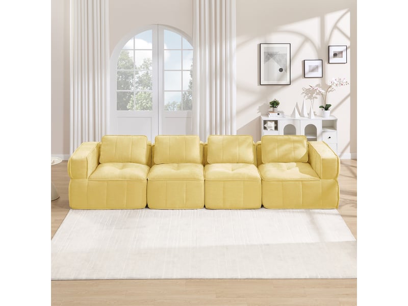  Canapé 4 places - 344x93x67cm - grand canapé droit modulaire sans cadre en mousse haute densité 32d avec coussins - jaune  - Conforama B