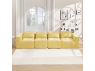 Canapé 4 places - 344x93x67cm - grand canapé droit modulaire sans cadre en mousse haute densité 32d avec coussins - jaune