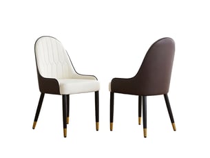Lot de chaises 2 pièces dossier ergonomique revêtement rembourré en cuir pu pieds en métal bicolores blanc et marron charge maximale 150 kg