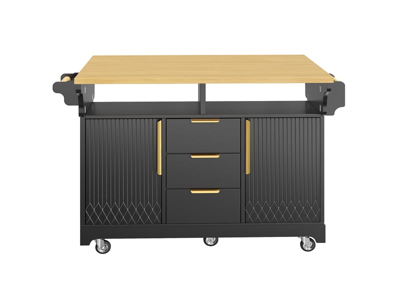  Îlot de cuisine sur roulettes avec plateau rabattable et 3 tiroirs noir l 120 cm N620CC260807S - Conforama A