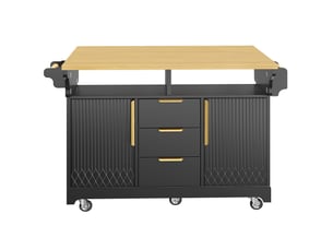 Îlot de cuisine sur roulettes avec plateau rabattable et 3 tiroirs noir l 120 cm