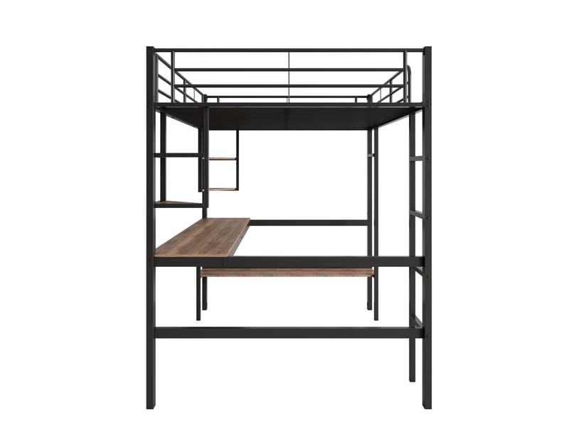 Lit mezzanine noir 90x200 cm en métal avec bureau et bibliothèque intégrée - Conforama E