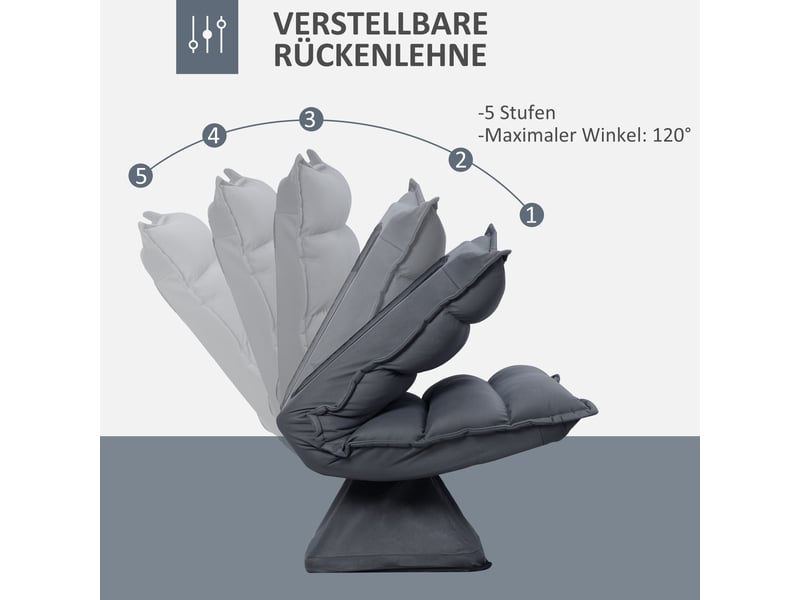  Fauteuil de sol inclinable gris foncé, pivotant à 360 degrés, dossier 5 positions, rembourré pour salon et coin lecture  - Conforama B