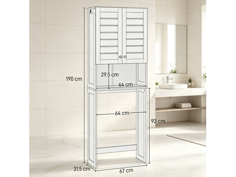 Meuble wc et lave-linge avec rangement 67 x 31,5 x 190 cm homvra - Conforama E