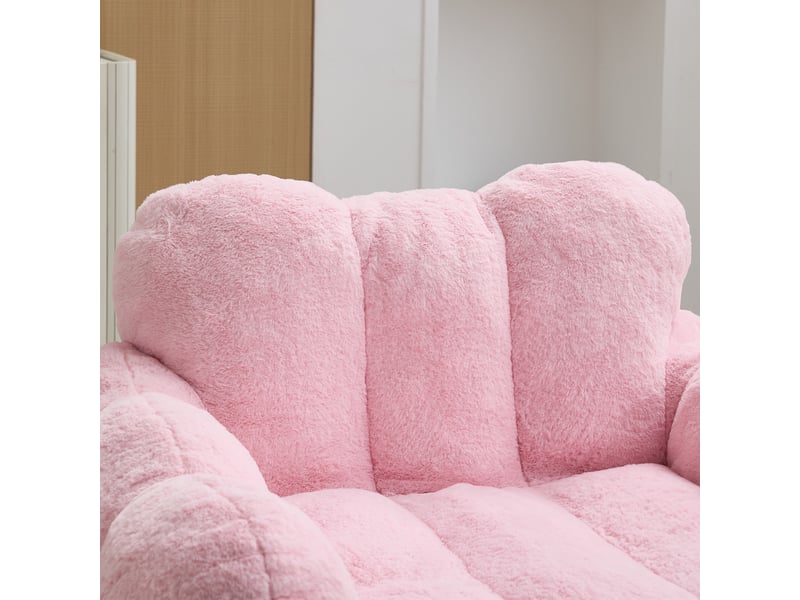  Fauteuil 1 places - 105x90x75cm - design pétales fleur, chauffeuse rembourrée effet fourrure avec dossier forme cœur - rose  - Conforama C