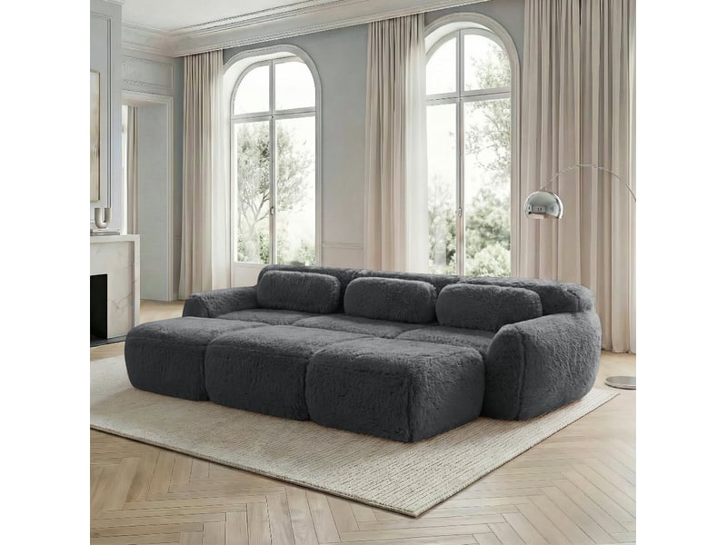  Canapé modulaire 3 places 291x179x73 cm avec 3 ottomans sans cadre gris  - Conforama C