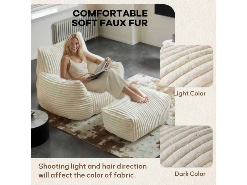  Fauteuil de détente,103x90x70 cm,avec repose-pieds,flanellette,blanc  - Conforama D