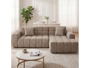 Canapé d'angle modulable en velours brun, méridienne gauche, assise profonde 100 cm, mousse haute densité