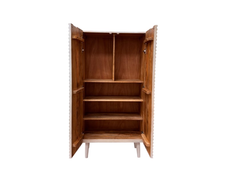  Buffet haut à 2 portes en bois massif de manguer blanc patiné  - Conforama D