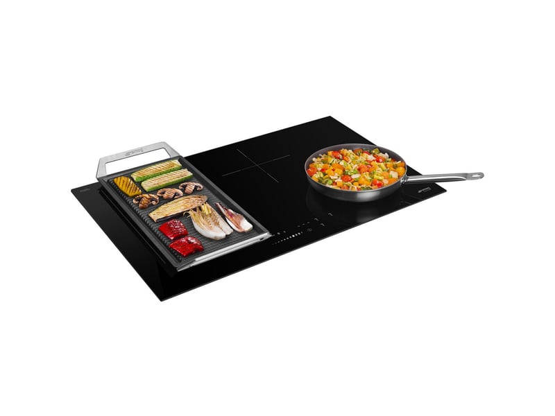  Table induction 80 cm 4 zones eclipse noire verre vitrocéramique evoslider 7763794 - Conforama E