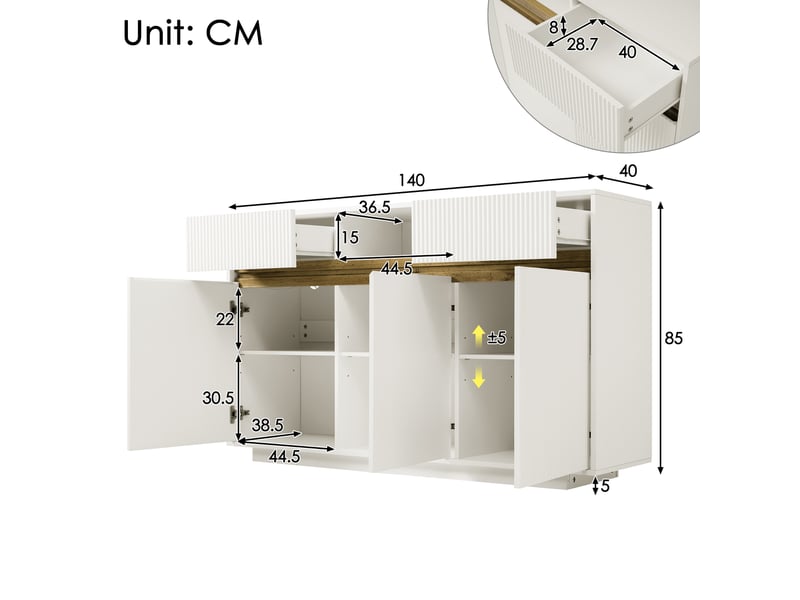  Buffet avec led 2 tiroirs et 3 portes mdf blanc 140x40x85 cm AB20877172W - Conforama C