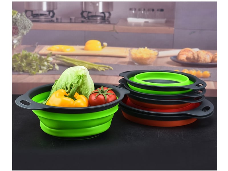 Lot de 2 passoires pliables en silicone – pour égoutter pâtes, légumes et fruits, vertes - Conforama E