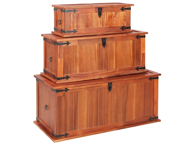 Coffres de rangement 3 pcs bois d'acacia solide - Conforama A