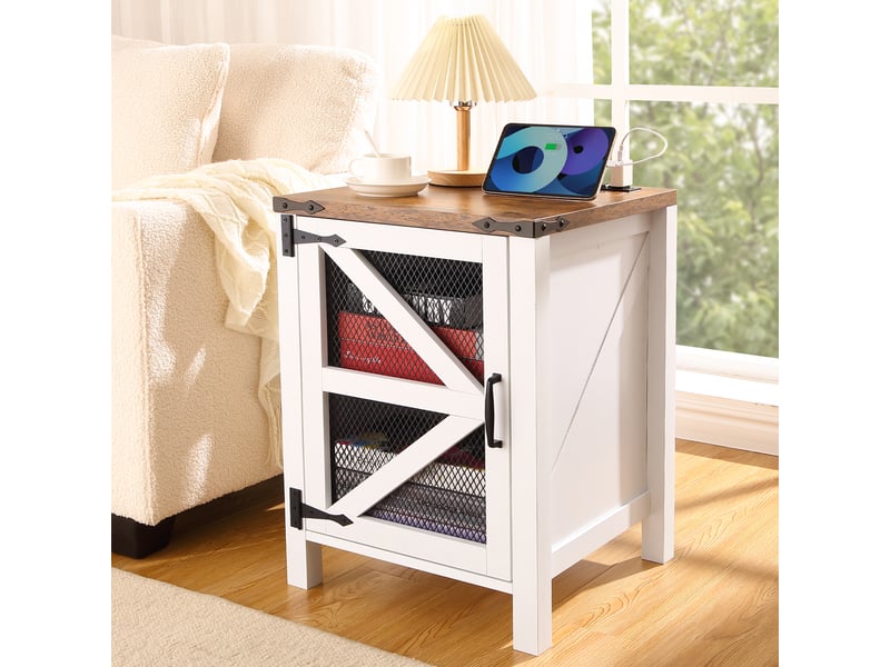  Table de chevet rustique avec station de facturer – table d’appoint en bois, porte de grange, espace de rangement – chambre ou salon PHO_0ZYR0GY4 - Conforama D