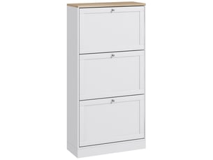 Meuble à chaussures moderne avec 3 tiroirs abattants et étagères réglables pour 18 paires de chaussures, 60 x 23,5 x 115 cm, blanc