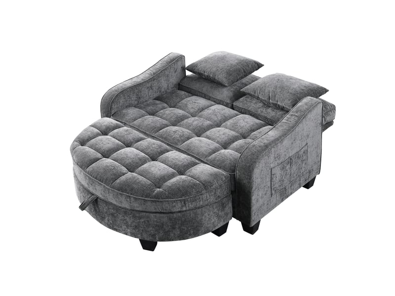  Canapé convertible, canapé-lit, en tissu, gris foncé, 2 en 1, avec pouf, pour salon et séjour, adapté à l'espace de vie  - Conforama D