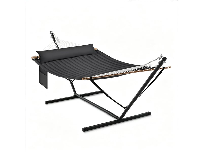  Hamac double avec support en métal anthracite, toile double épaisseur et coussin, pour intérieur et extérieur  - Conforama A