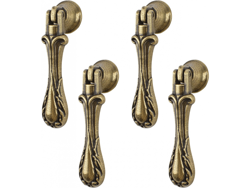 Lot de 4 poignées d'armoire vintage en alliage de zinc sculptées en forme de larme, patine ancienne  - Conforama A
