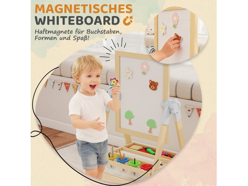 Chevalet enfant réglable double face tableau noir et blanc magnétique en bois naturel 48,5 × 46,5 × 97 cm - Conforama C