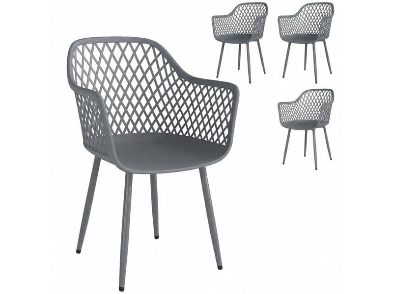 Lot de 4 fauteuils de jardin 56 x 51 x 84 cm – gris foncé – assises anti-uv et pieds réglables stables - Conforama A