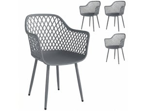 Lot de 4 fauteuils de jardin 56 x 51 x 84 cm – gris foncé – assises anti-uv et pieds réglables stables