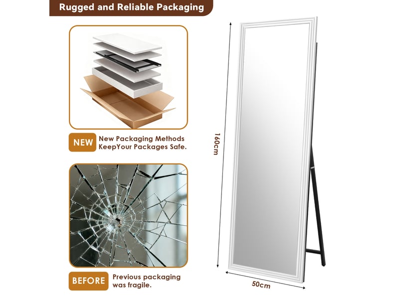  Miroir sur pied 160x50 cm support métallique réglable bois métal blanc  - Conforama D
