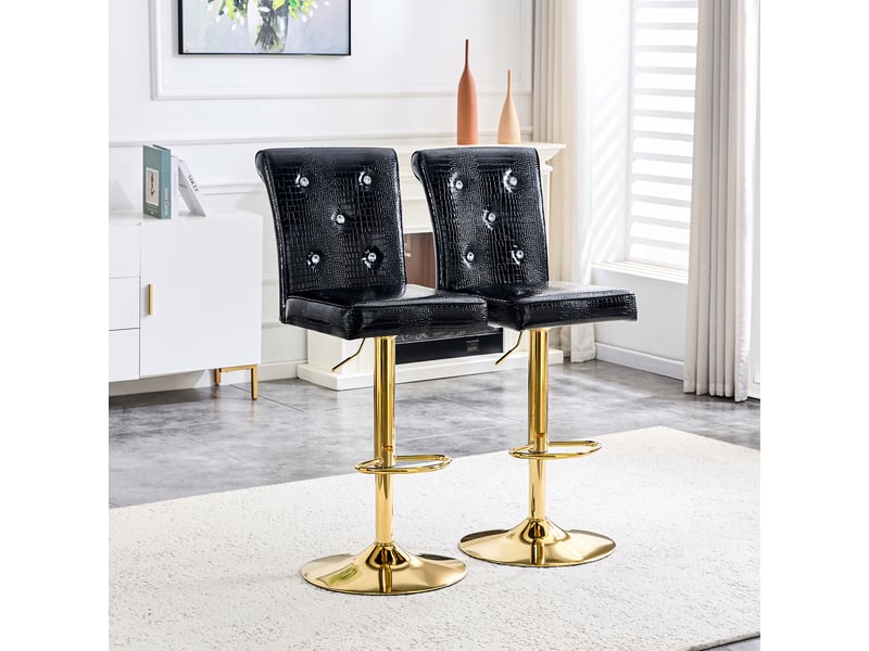  Lot de 2 tabourets de bar réglables,55x42x125 cm,style vintage,pvc,noir  - Conforama B
