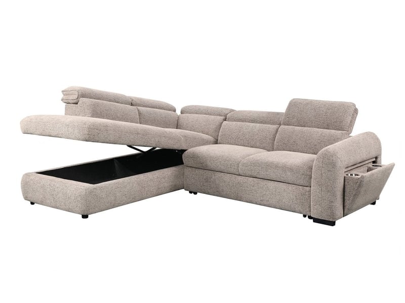  Canapé d'angle convertible avec coffre en velours texturé taupe madison - angle gauche KF8005-M3-TAU - Conforama E