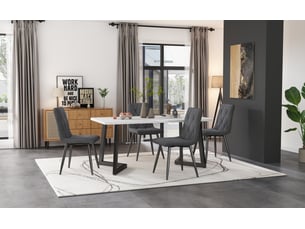 Lot de 4 chaises de salle à manger design, lin gris foncé, assise rembourrée, structure métal