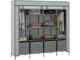 Armoire en tissu, portes, 2 tringles, 10 compartiments, grise