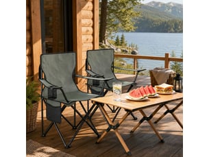 Lot de 2 chaises de camping pliantes gris foncé avec porte-gobelet et sac de transport pour vos sorties