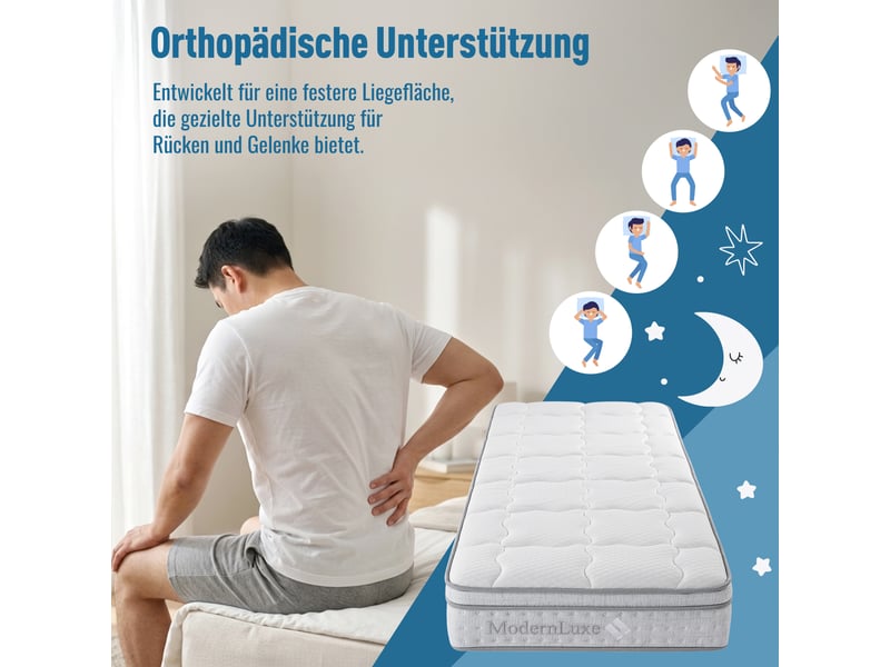  Matelas 90x200 cm H3, Ressorts Ensachés 7 Zones, 25 cm, Hybride Mousse à Froid, OEKO-TEX  - Conforama E