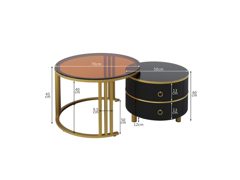 Table basse, 70x70x45 cm, brun, 2-en-1, 2 tiroirs, style luxueux, design moderne et fonctionnel pour salon - Conforama C