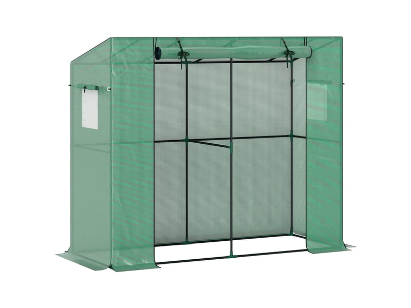  Mini-serre adossée avec porte enroulable et fenêtres en filet, résistante aux uv, pour fleurs, semis, plantes, verdure  - Conforama A