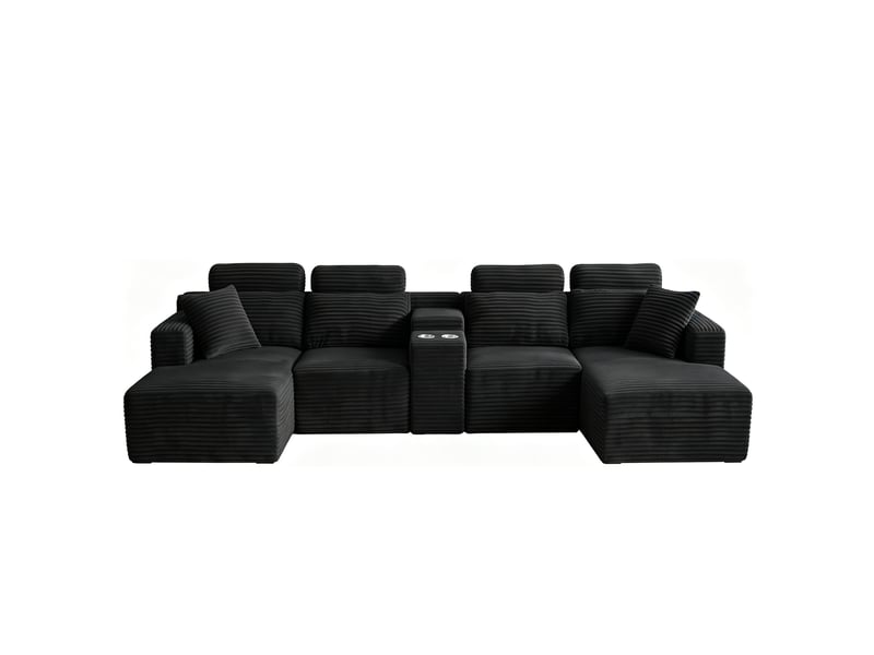 Canapé d'angle modulaire en forme de u, canapé sans cadre, 2 porte-gobelets, velours côtelé, réglable, moderne, aucun assemblage requis, boir - Conforama A