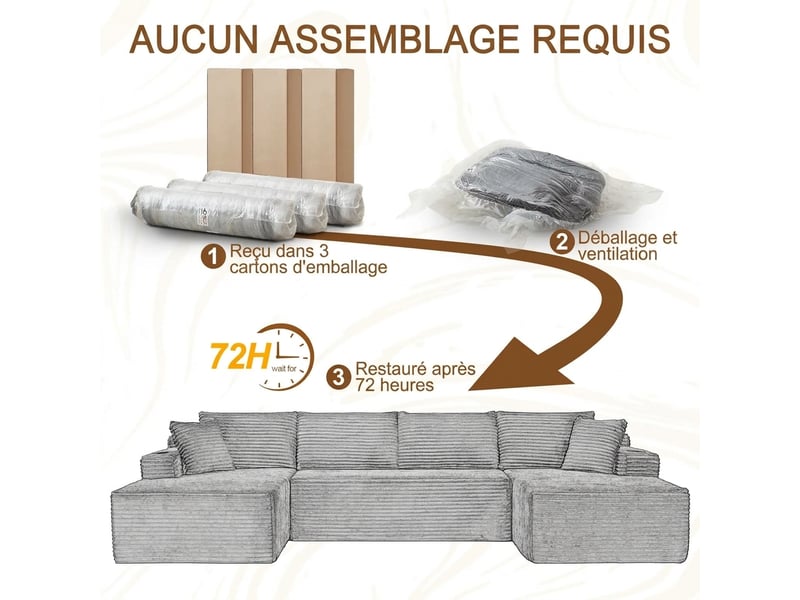  Canapé modulable en u 6 places velours côtelé gris foncé sans armature  - Conforama E