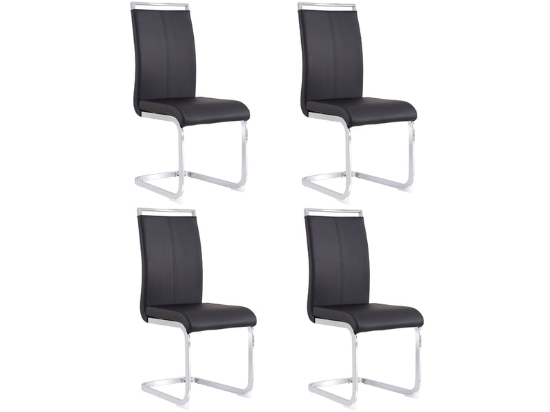  Chaises cantilever avec assise en simili cuir, structure métallique chromée stable, faciles à nettoyer, noir  - Conforama A