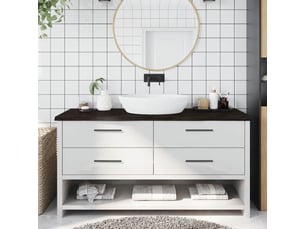 Comptoir de salle de bain, plan de travail marron foncé bois massif traité cf65877